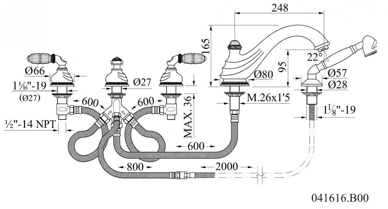 Bronces Mestre Комплект для ванны с 5 отверстиями, украшенный кристаллами swarovski® Austral sun-id-1387946 - Вид №1
