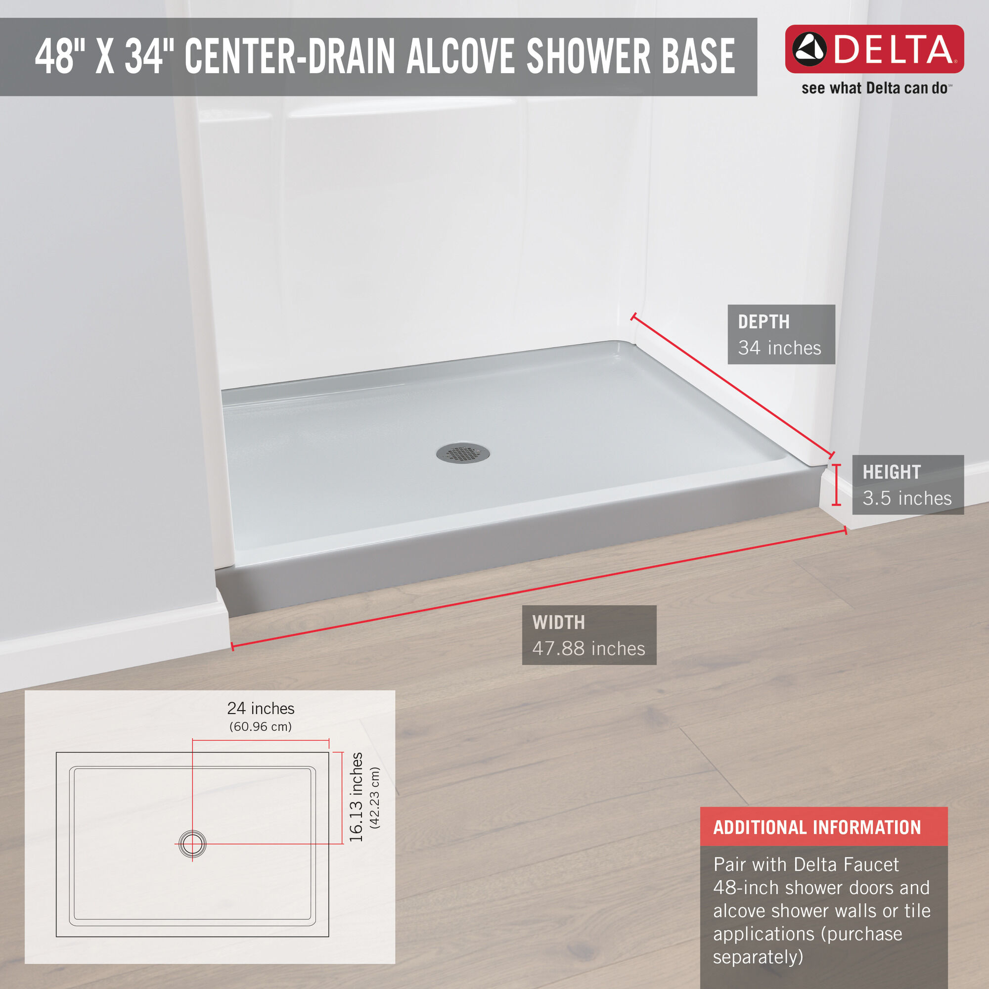 Основание для душа ProCrylic ™ 48 "x 34" Delta Faucet B78615-4834-WH - Вид №2