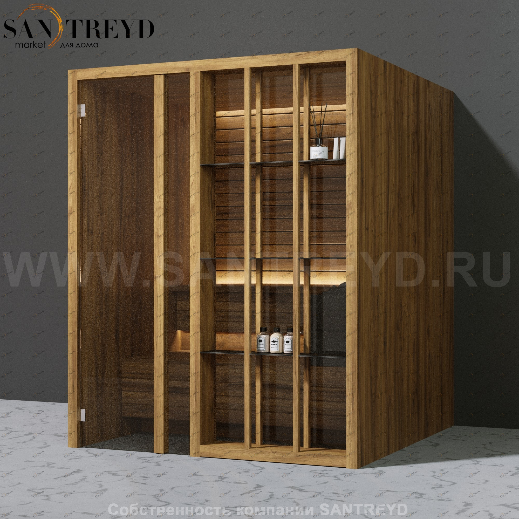 Effegibi YOKU.S60 SA.70100018 Сауна с левой дверью. Мощность: 6 кВт макс. Размеры: длина 174 см, ширина 170 см. Отделка: термообработанное дерево SA70100018