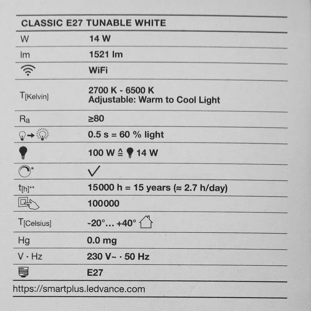 Набор умных ламп светодиодных Wi-Fi Osram Smart Plus E27 220-240 В 14 Вт груша матовая 1521 лм изменение оттенков белого 3 шт LEDVANCE STLM-2003651 - Вид №6
