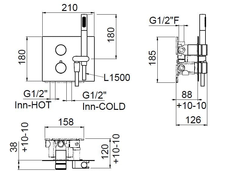 Термостатический встраиваемый смеситель для душа с ручным душем CARIMALI Race ARCH-00085950 - Вид №2