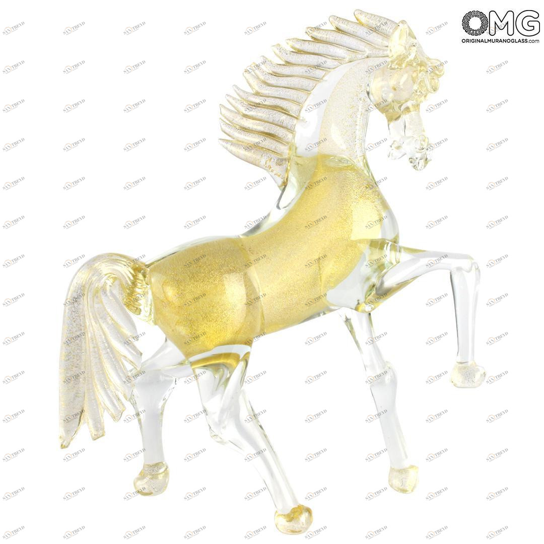 4481 ORIGINALMURANOGLASS Статуэтка скаковая Лошадь - золотистая - муранское стекло OMG 21 см 