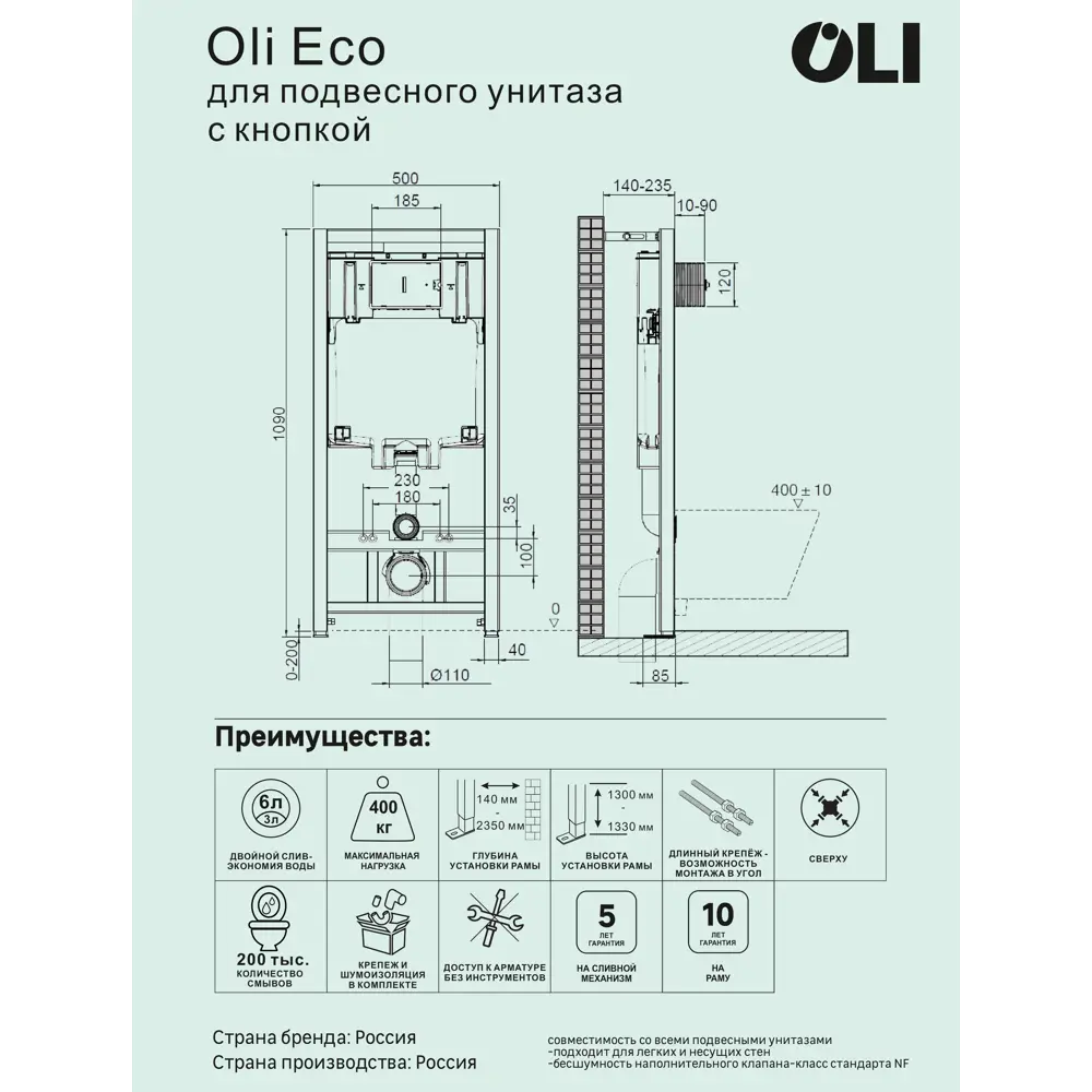 Комплект инсталляции Oli 80 Eco с унитазом тип ободка закрытый Rosa Рио STLM-2210296 - Вид №3