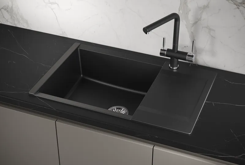 ES-7807, ШВАРЦ (чёрный металлик), кухонная мойка, кварц, ESTETICA GRANULA 7807-ST262 - Вид №1