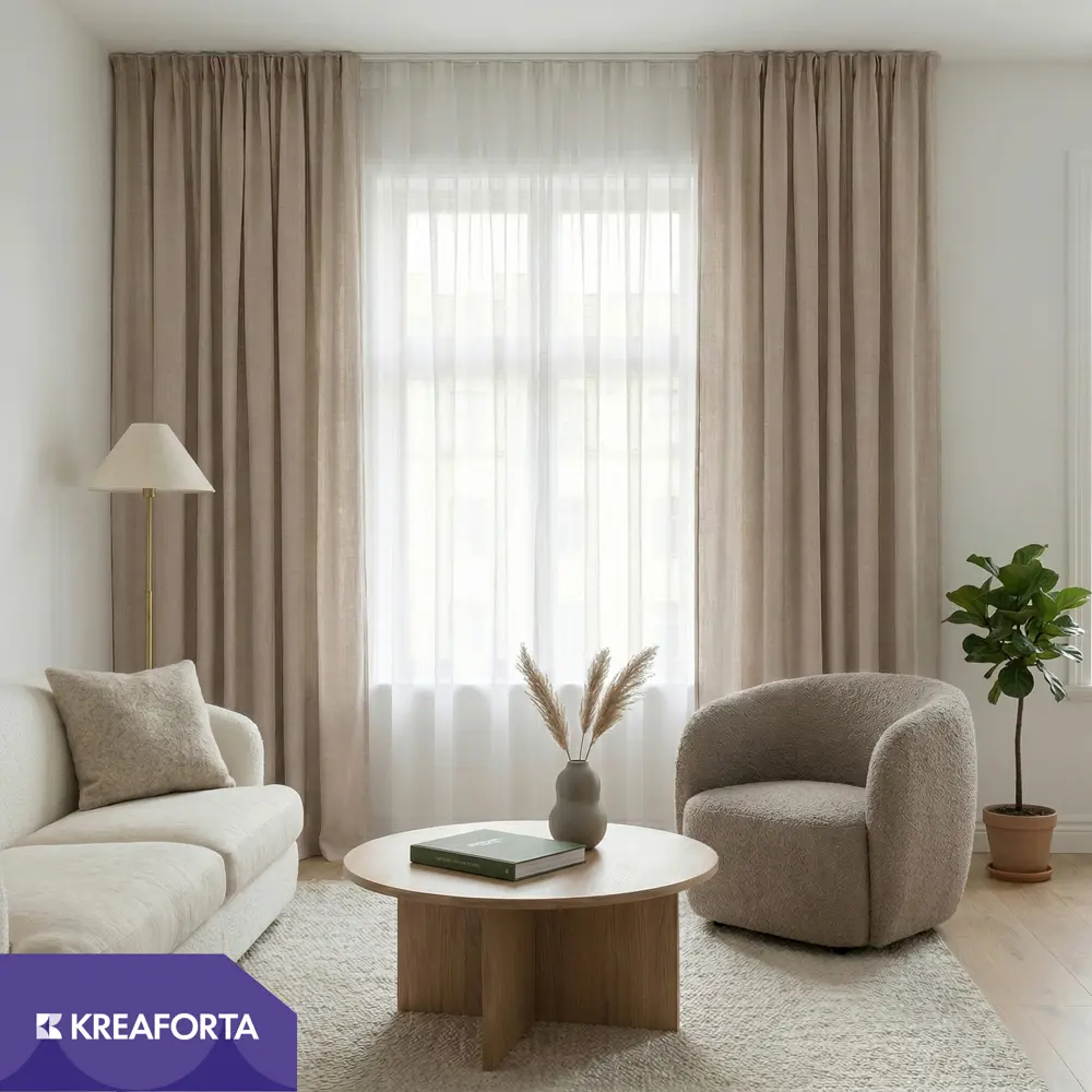 Штора на ленте со скрытыми петлями KREAFORTA Plaga 200x300 см цвет бежевый 89431711 STLM-2175426  - Вид №8
