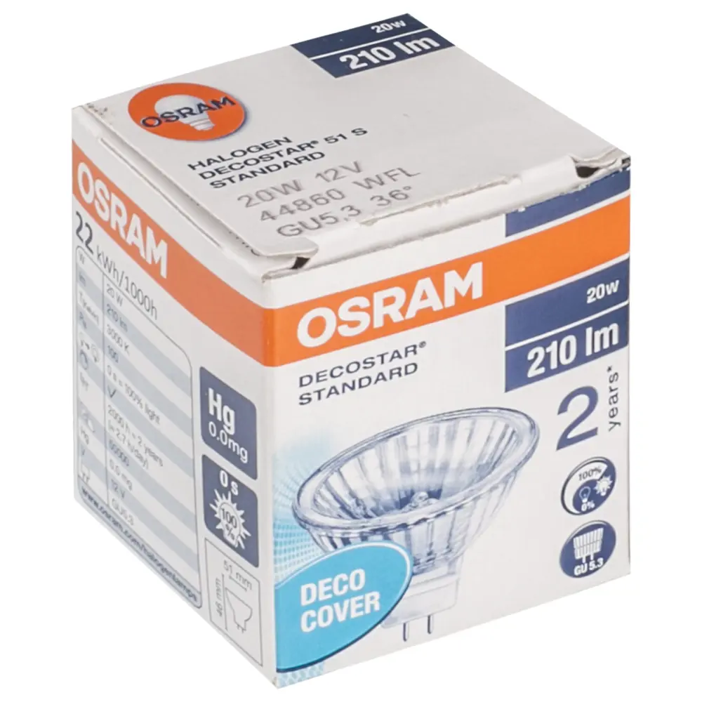 Лампа галогенная Osram спот GU5.3 20 Вт 12 В свет тёплый белый STLM-2158914 - Вид №1
