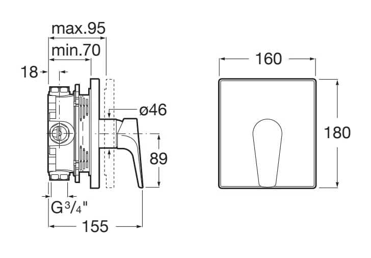 Однорычажный встраиваемый смеситель для душа Roca Atlas ARCH-00028747 - Вид №2