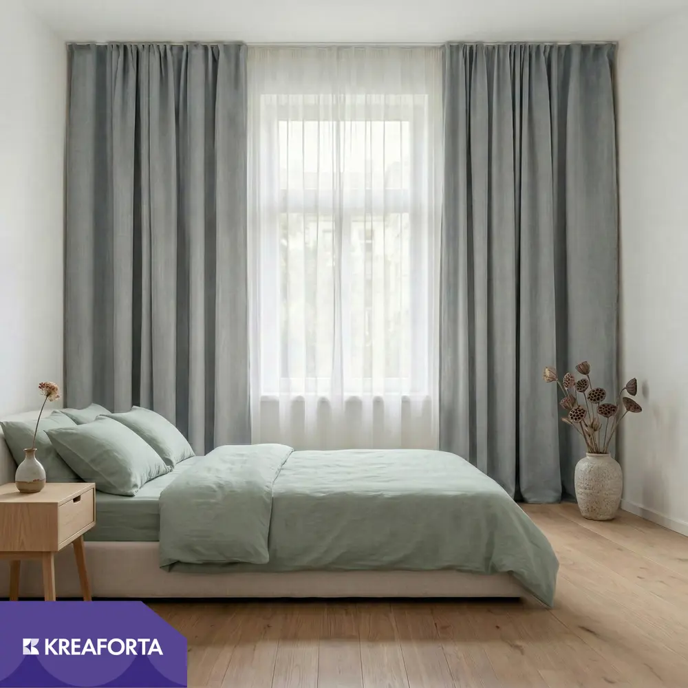 Штора на ленте со скрытыми петлями блэкаут KREAFORTA Annalise 200x280 см серо-зеленый 89405480 STLM-2036174  - Вид №8