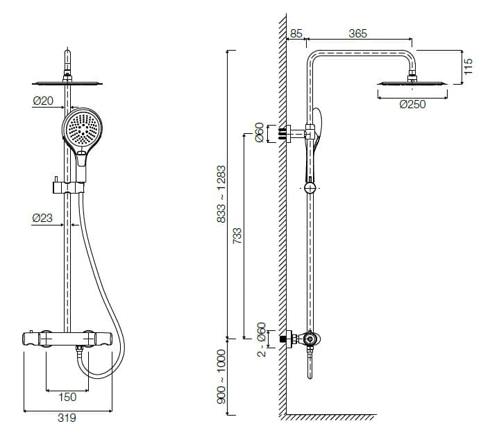 Латунная настенная душевая колонна с ручным душем TAMANACO DIANA ARCH-00016723 - Вид №1