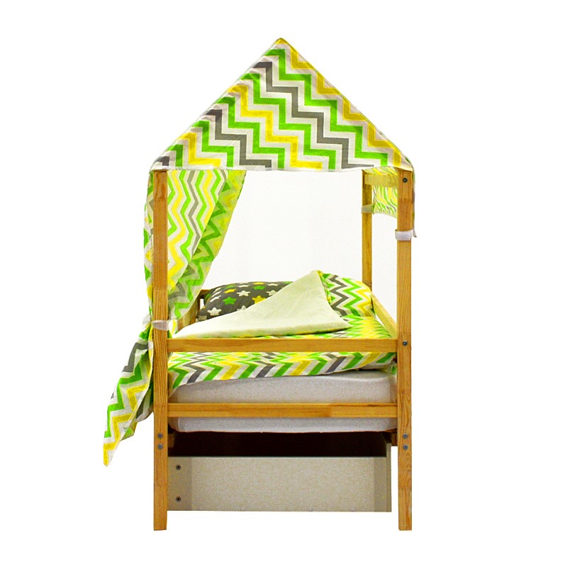Крыша для кровати-домика текстильная Svogen зигзаги, желтый, зеленый, фон белый БЕЛЬМАРКО  00-3833097 Зеленый Santreyd  - Вид №1