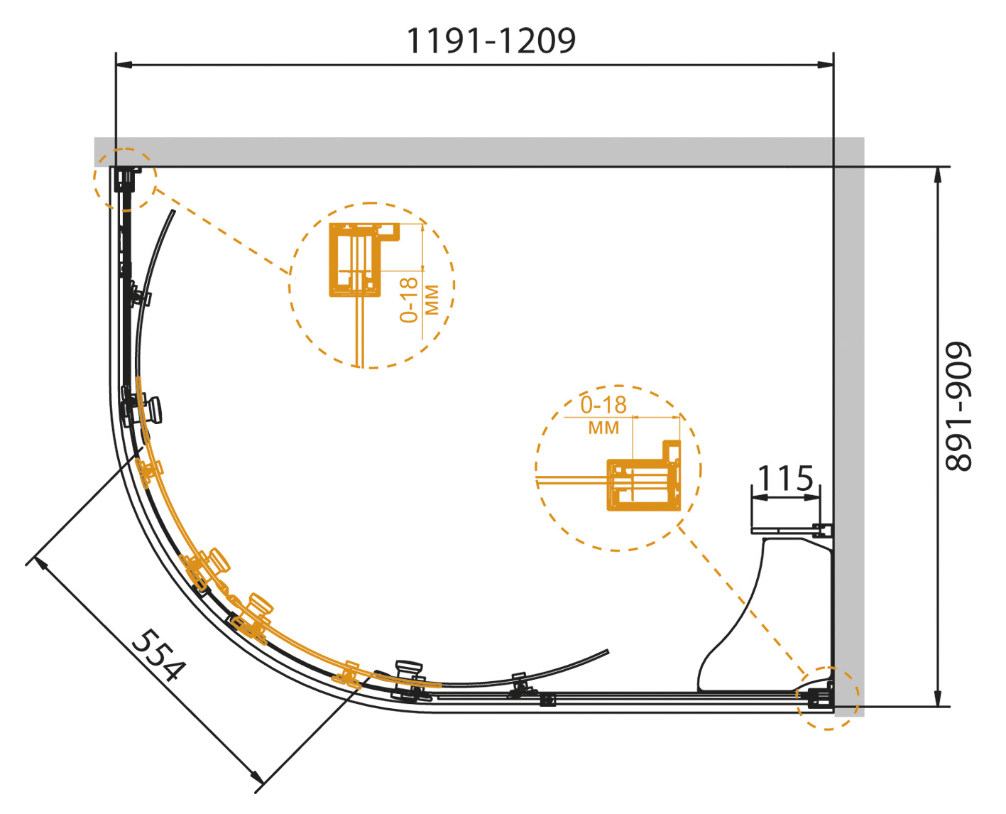 Душевой уголок CEZARES PRATICO-RH-2-120/90-C-Cr-R - Вид №7