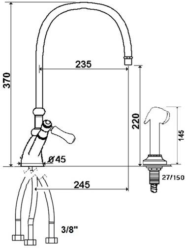 rvb Кухонный смеситель на два отверстия и вытяжной душ 1935 wood 1936.11.13-cc - Вид №1