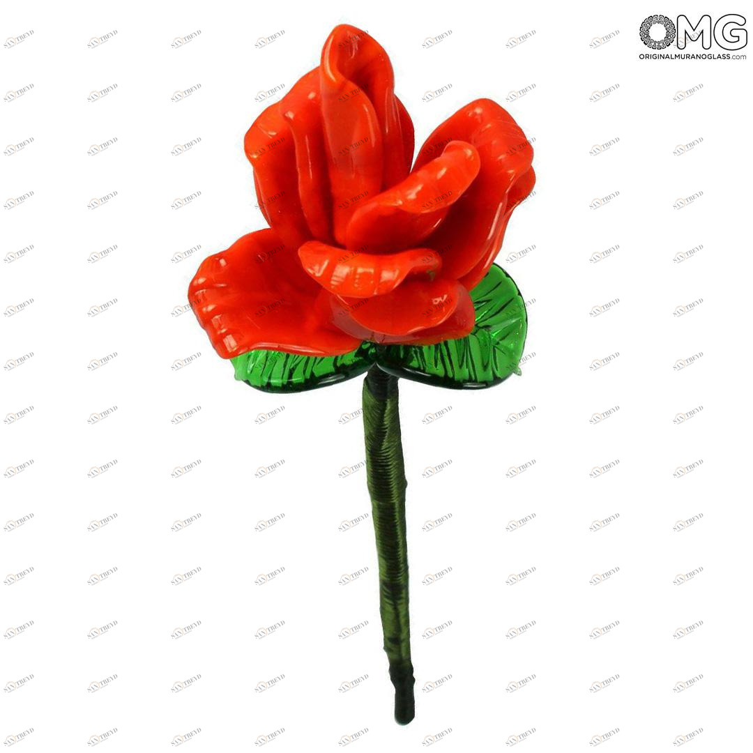 4646 ORIGINALMURANOGLASS Декоративная красная роза - муранское стекло OMG 15 см 