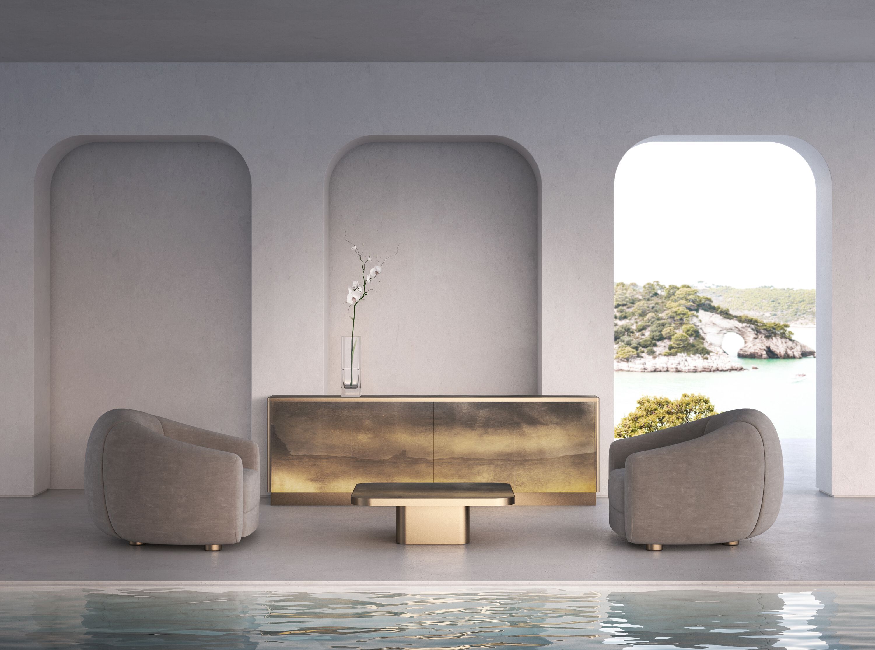 Деревянный низкий журнальный столик со стеклянной столешницей ARTE VENEZIANA итальянские пейзажи ARCH-00054838 - Вид №2