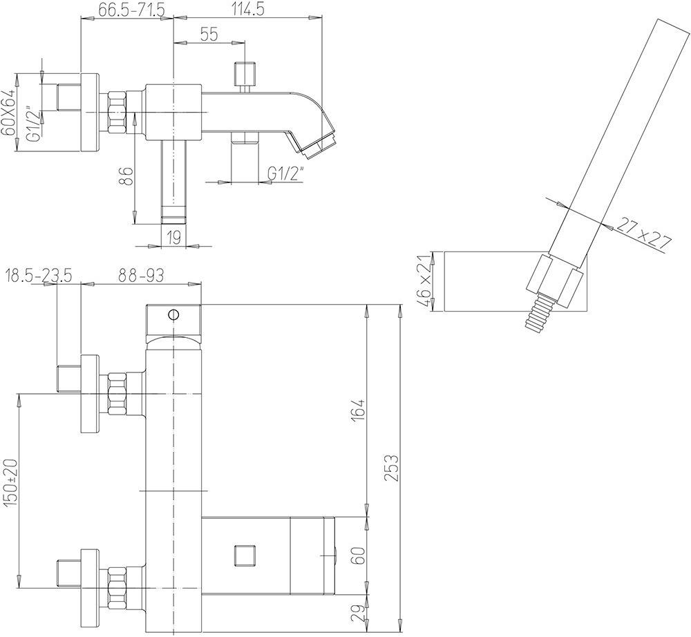 Paini Q 19CR105KM смеситель для ванны с аксессуаром - Вид №1