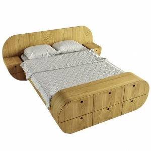 Кровать двуспальная 160х200 с тумбами и комодом натуральный шпон бежевая "Цикл" ODINGENIY ЦИКЛ 178344 Желтый