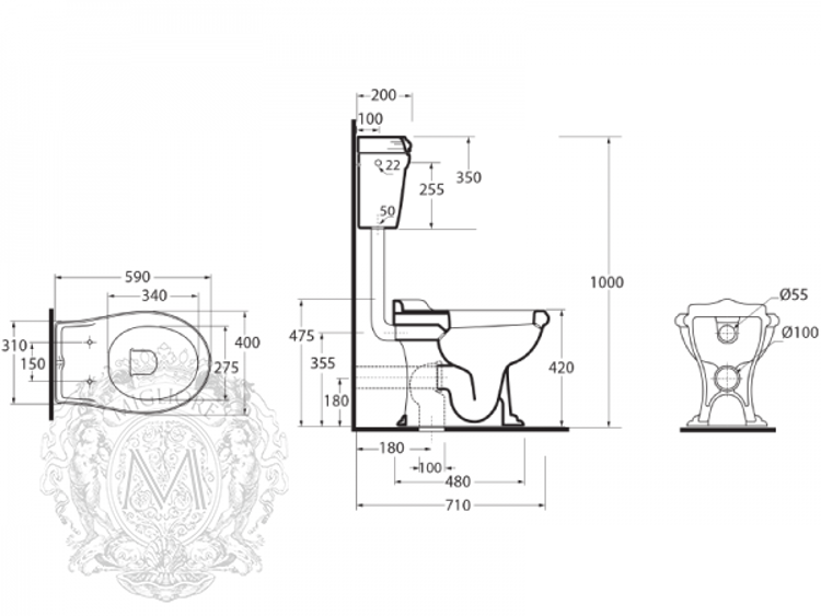 ML.IMP-25.311.BI/ML.IMP-25.318.BI/ML.RIC-29.045.CR/ML.OLV-29.015/ML.OLV-29.013/ML.RIC-29.040.BI.CR Компакт унитаз с бачком Хромированный Migliore  Италия  - Вид №10