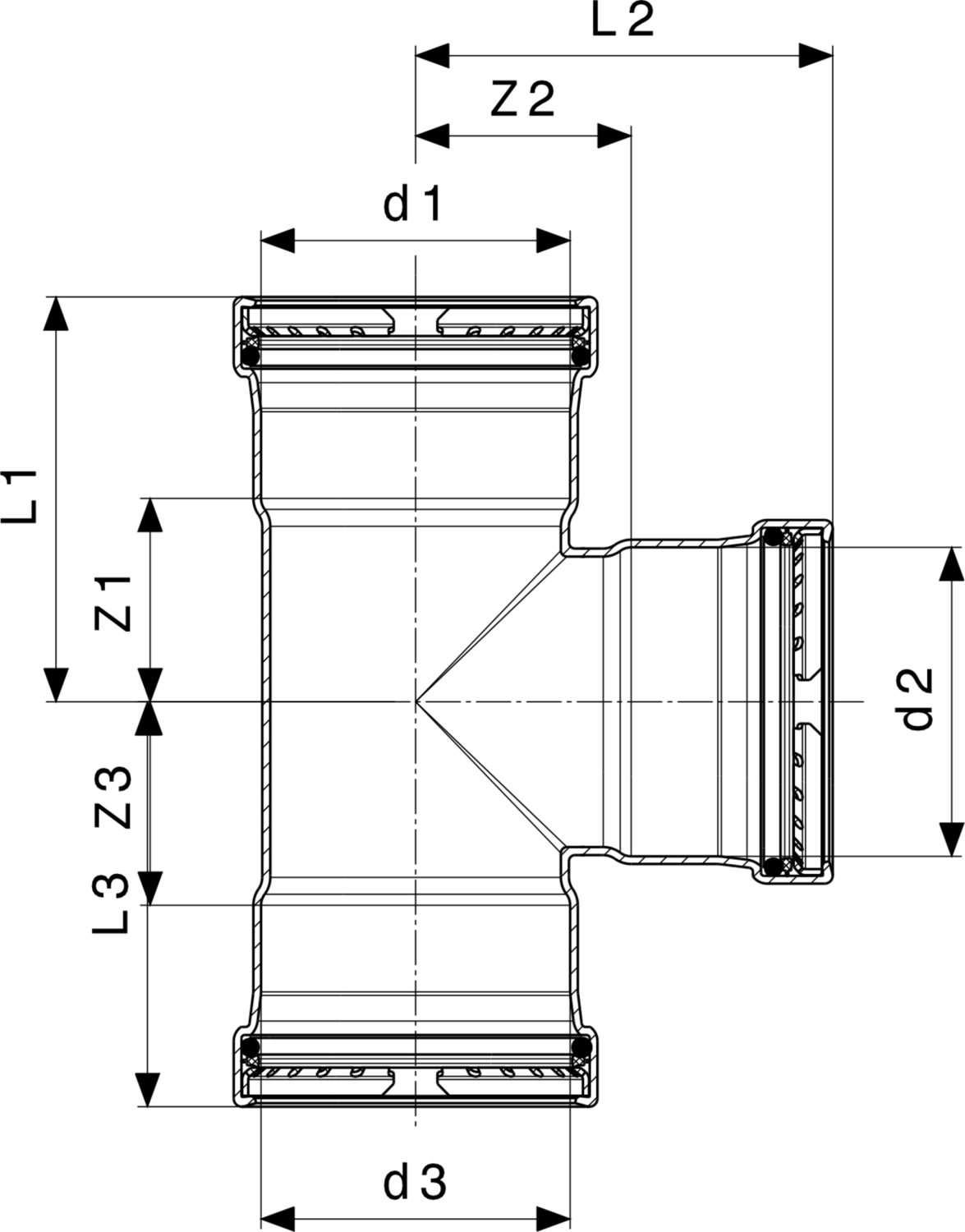 483 111 Модель 2318XL Трубопроводные системы  Sanpress Inox  Тройники Santreyd  - Вид №3