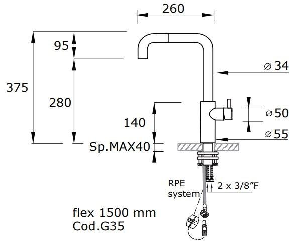 MINA Смеситель для кухни с вытяжным душем Voda 9160 - Вид №1