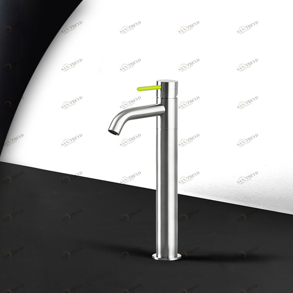 Смеситель для раковины сталь матовая с зеленой ручкой Toki Radomonte TKS3SCIL13