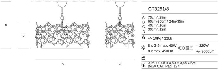 Serip Галогенный подвесной светильник из бронзы с кристаллами Diamond Ct3251/8 - Вид №2
