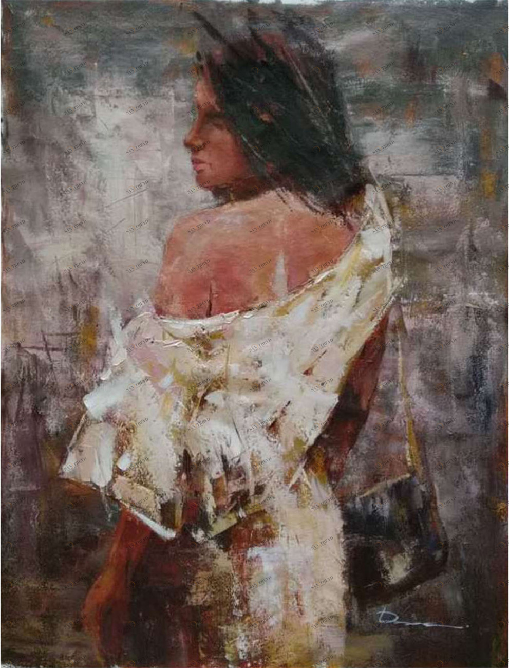 Картина на холсте 120х90 см "Брюнетка" EVENHOME КАРТИНЫ МАСЛОМ 129941 Белый;серый 