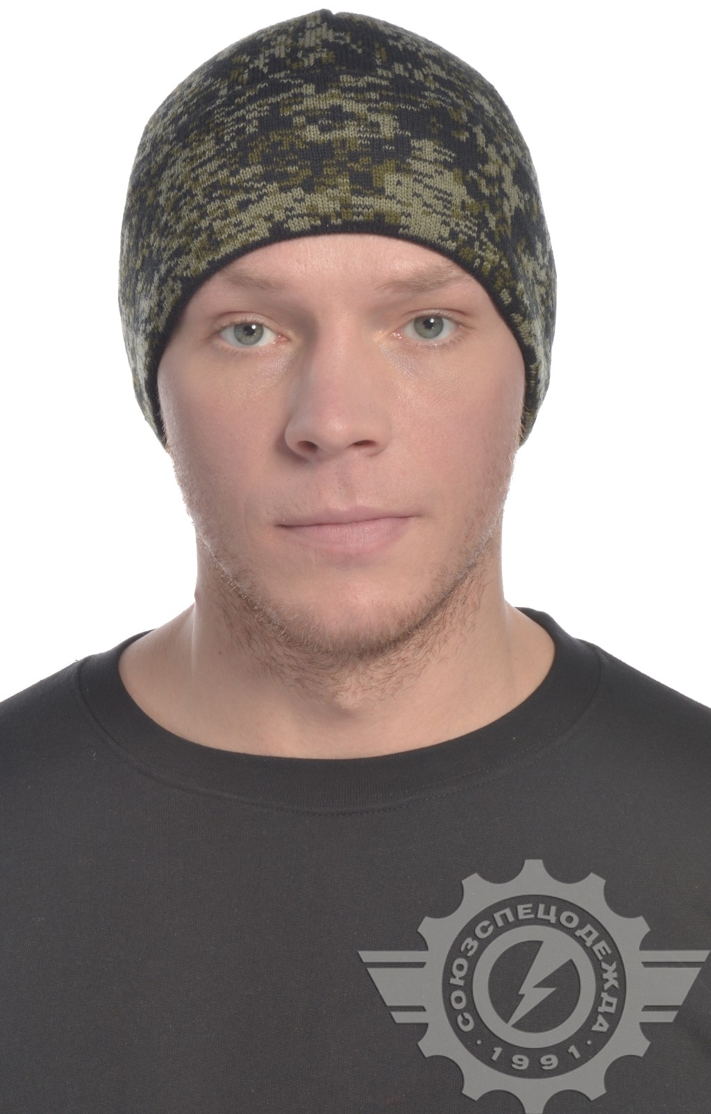 59657 Шапка вязаная камуфляж "Цифра" зеленая  Головные уборы  размер Спецодежда  - Вид №3