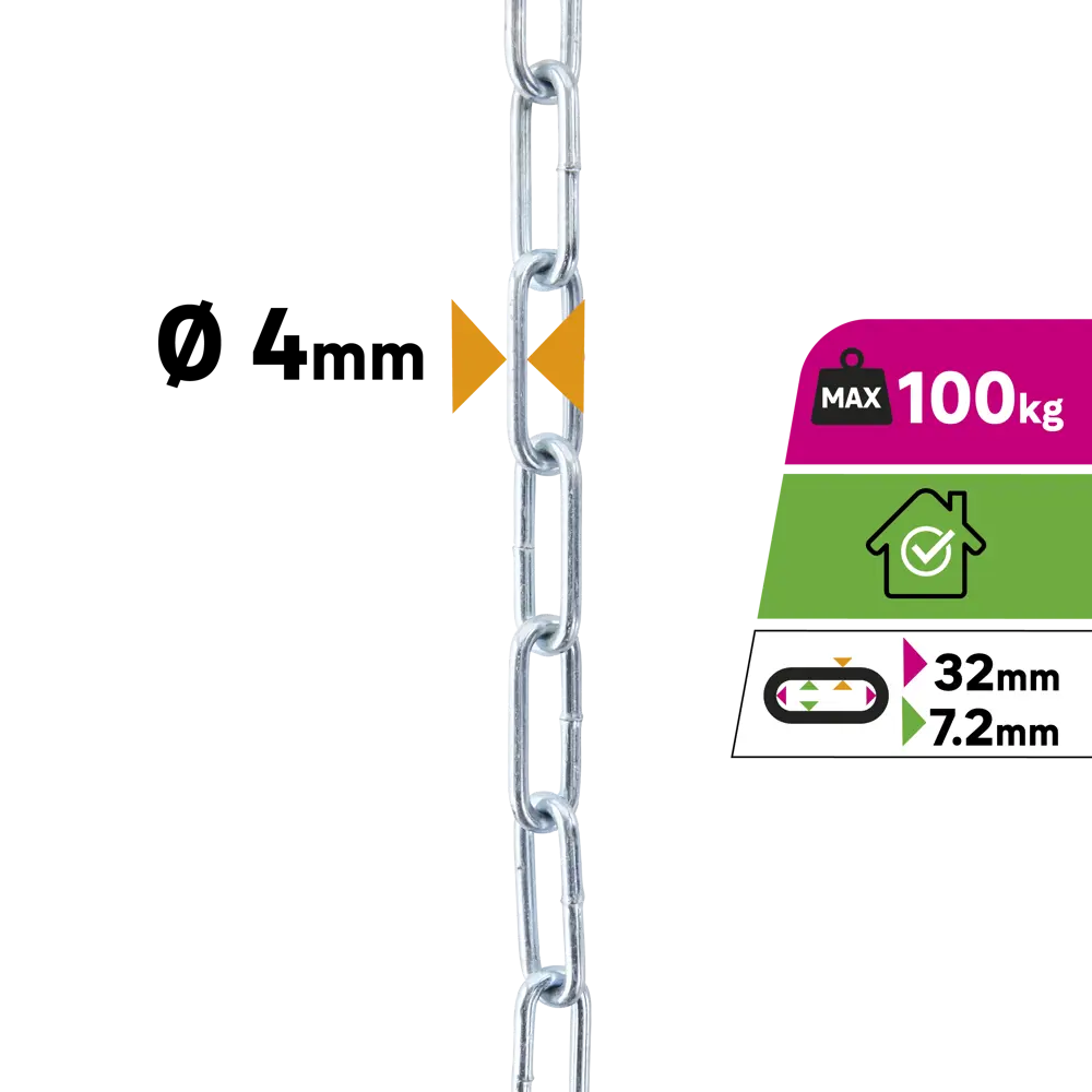 Цепь Standers оцинкованная сталь длинное звено 4 мм 5 м/уп STLM-2141746 - Вид №1
