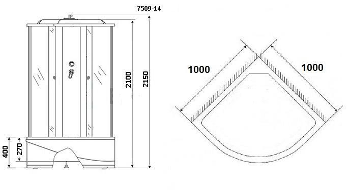 Душевая кабина NG- 7509-14BLACK (1000х1000х2150) высокий поддон(40см) стекло МОЗАИКА Niagara ECO - Вид №2