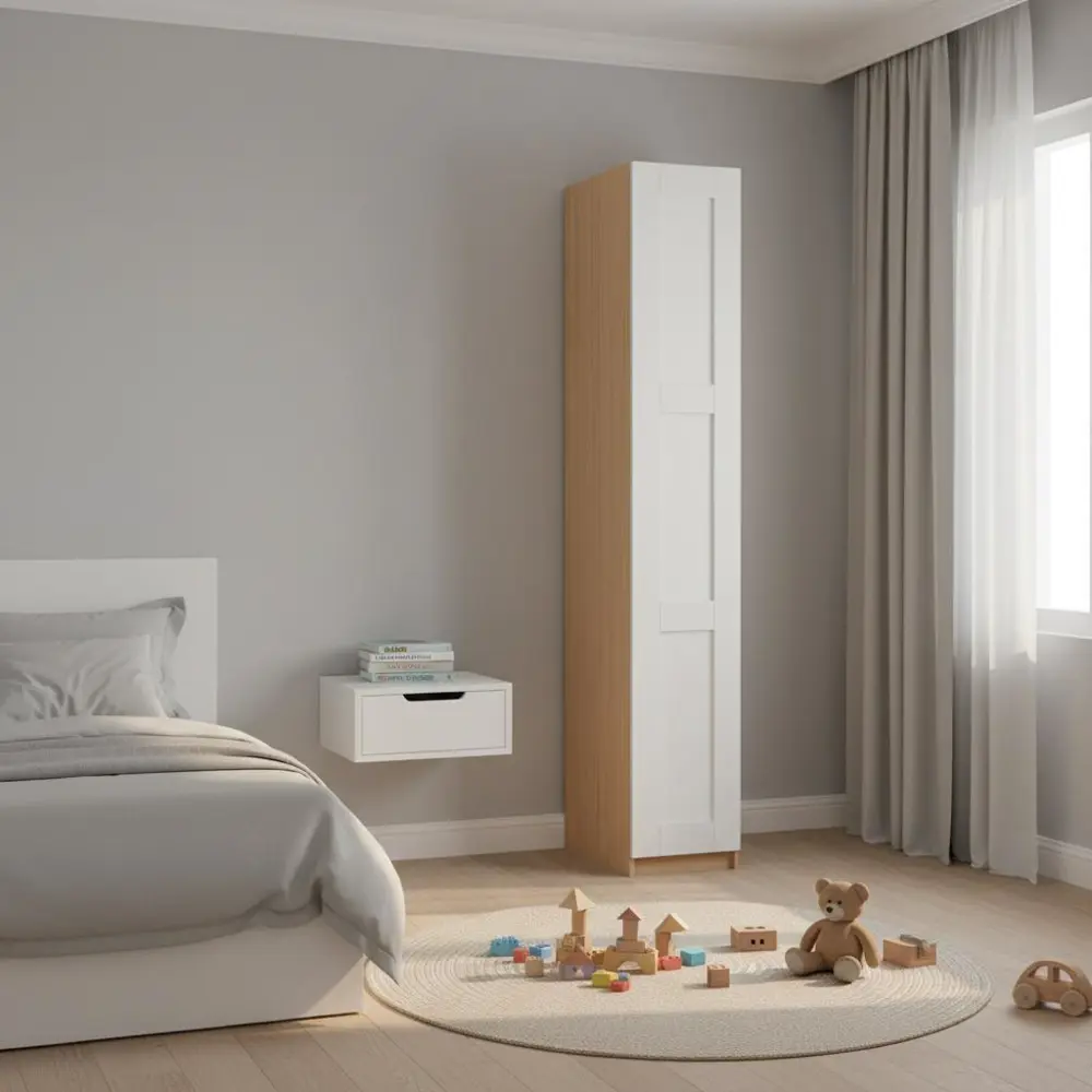 Шкаф распашной Реймс белый с  3 полками, штангой и ящиком 40х232,2х54,5 ЛДСП каркас дуб комано Santreyd Лион STLM-2037483