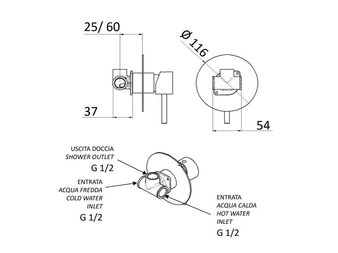 Однорычажный встраиваемый смеситель для душа Rubinetterie Mariani Next ARCH-00000194 - Вид №2