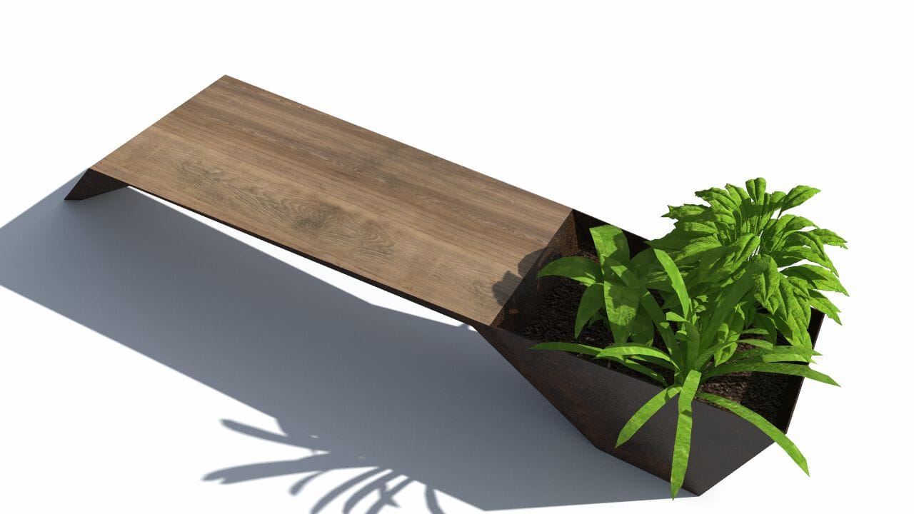 Скамейка из дерева и листового металла со встроенной плантатором без спинки CITYSì URBAN ARCH-00044158 - Вид №1