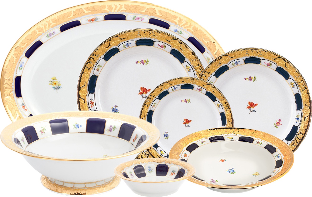 10637211 Meissen Сервиз столовый 6/27 "Форма - Икс" (россыпь цветов, кобальт) Фарфор 
