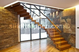 Siller Treppen Г-образная самонесущая открытая лестница из дерева и стекла Zig-zag