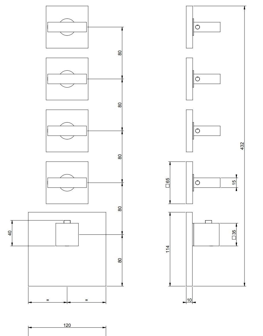 Латунный термостатический смеситель для душа с 5 отверстиями Gessi прямоугольник ARCH-00020876 - Вид №1