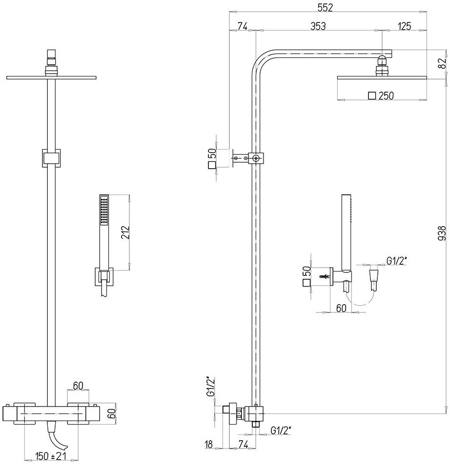 Paini Dax-R 84PQ689TH душевая система с термостатом  - Вид №2