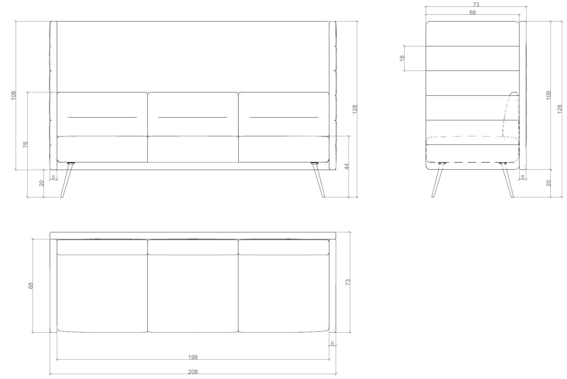 3-местный тканевый диван с высокой спинкой CUF Milano Diva ARCH-00040584 - Вид №1