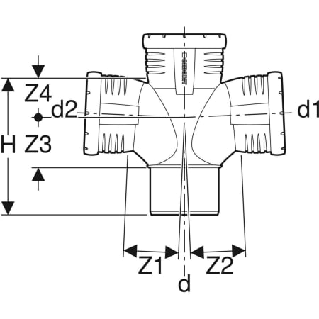 393.466.14.1 Крестовина со смещенным впуском Geberit Silent-Pro 87,5° Geberit  - Вид №3