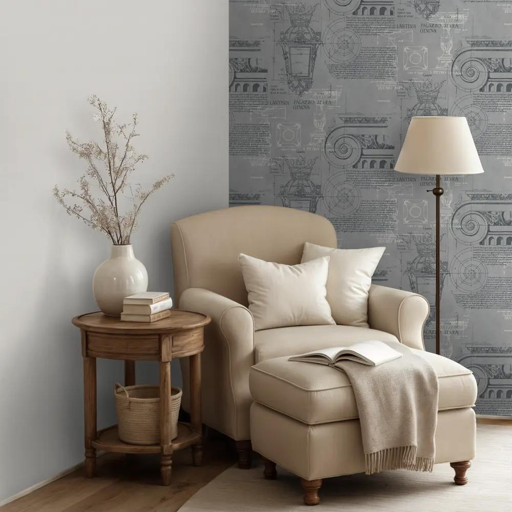 Флизелиновые обои Euro Decor Vitruvi светло-серые 1.06 м 89437889 STLM-1582125 - Вид №4