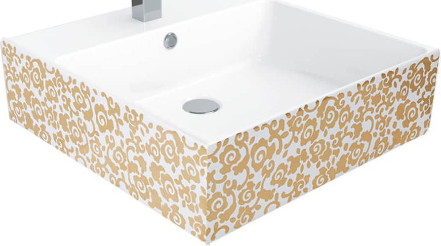 NX256-00CB00E-CA00 Раковина NX256.D цветы ЗОЛОТО Creavit 