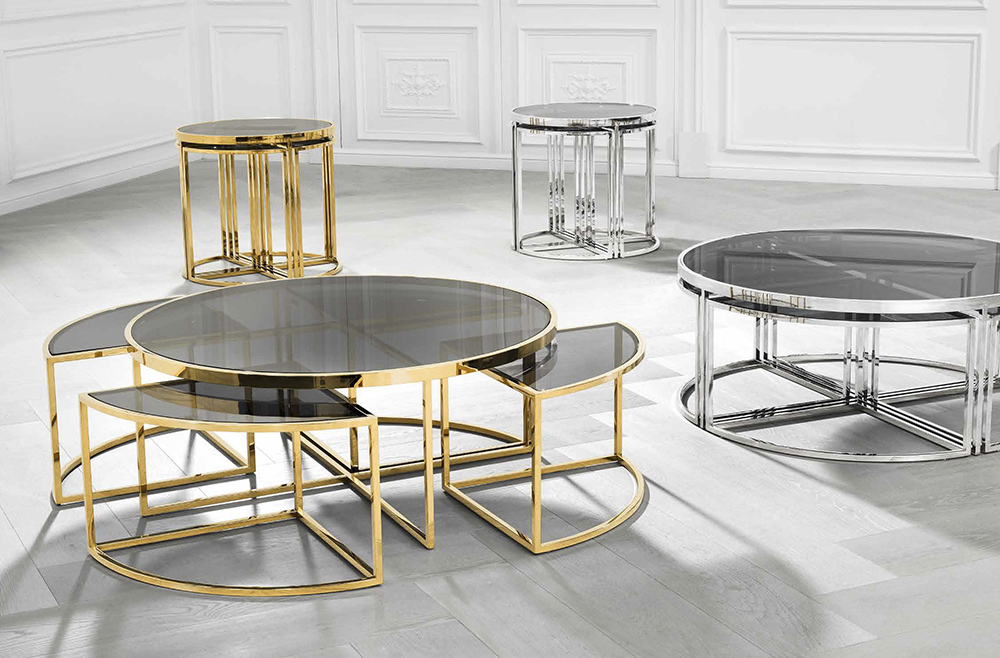 Приставной столик круглый золотой с дымчатым стеклом 60 см Vicenza от Eichholtz EICHHOLTZ  242387 Золото;коричневый  - Вид №4