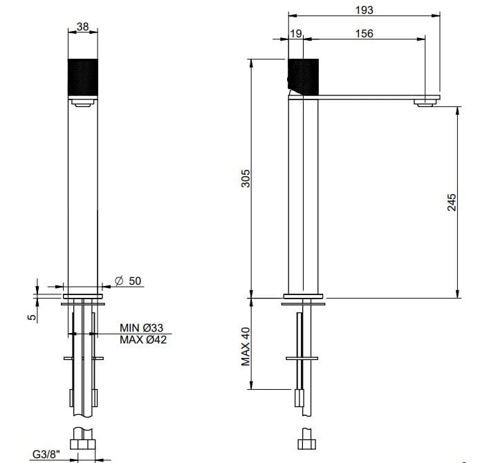 Смеситель для раковины из нержавеющей стали с одним отверстием Rubinetterie Treemme 3.6 ARCH-00122347 - Вид №2