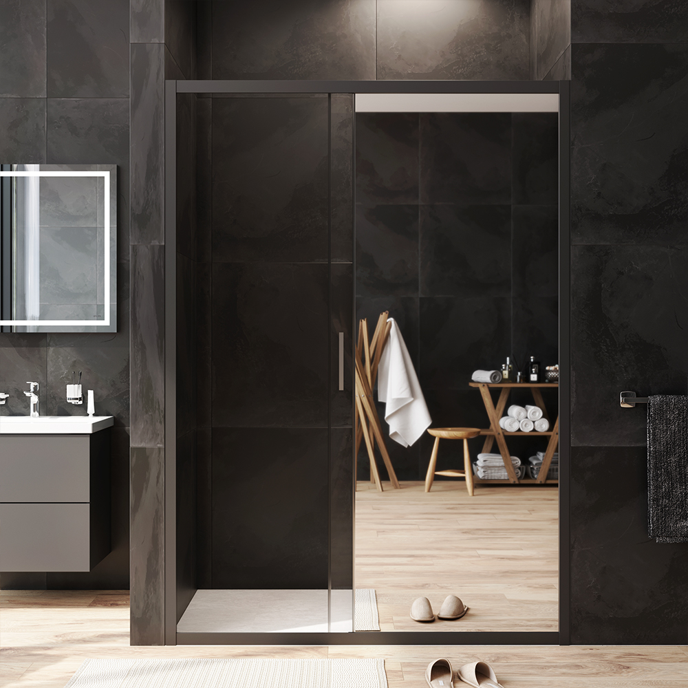 W90G-140-1-195MMir Solo Дверь душевая 140х195 стекло зеркальное профиль матовый хром AM.PM Gem - Вид №2