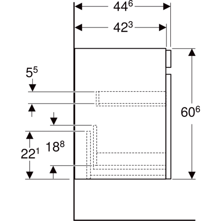 501.905.JR.1 Шкафчик для раковины Geberit Renova Plan, с одним выдвижным ящиком и одним внутренним выдвижным ящиком Geberit  - Вид №56