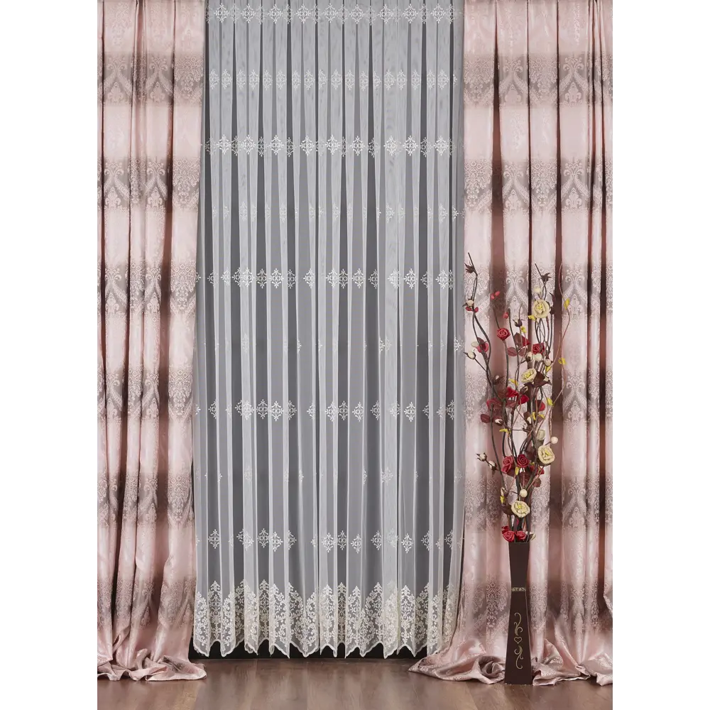 Тюль с вышивкой на сетке «Ромбики» 1 п/м 280 см цвет кремовый ELIT HOME STLM-2094687 - Вид №1