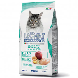 ПР0059848 Корм для кошек EXCELLENCE Hairball для вывода шерсти, курица, рис, яйца, яблоки сух. 1,5кг LECHAT