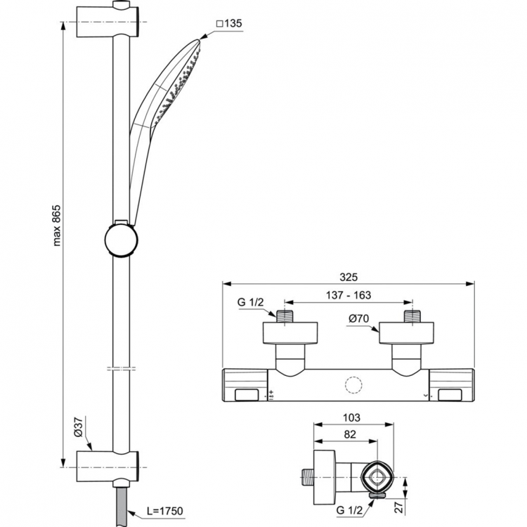 A7235AA Настенный термостатический смеситель для душа Ideal Standard CERATHERM T100  - Вид №2