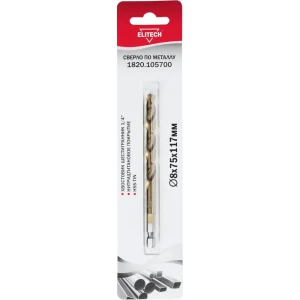 Сверло спиральное по металлу HSS-TiN Elitech 1820.105700 8x117 мм 89354015 STLM-2084692