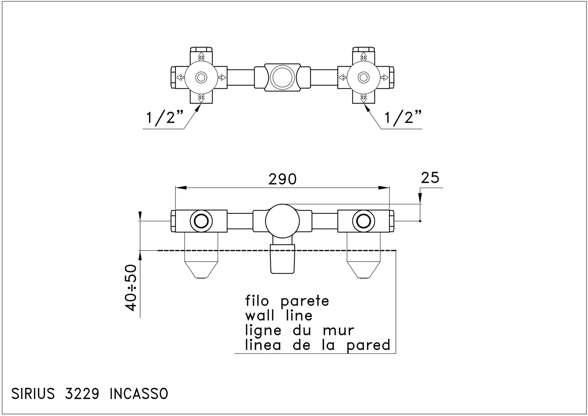 RUBINETTERIE STELLA Смеситель для умывальника настенный на 3 отверстия Sirius sun-id-1349582 - Вид №6