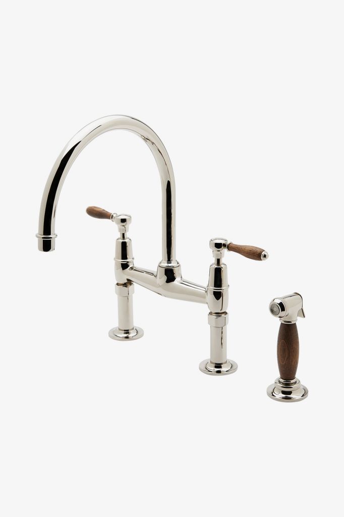 EAKM35 Смеситель для кухни с гусиной шеей Easton Classic с двумя отверстиями, ручки из дуба и спрей Waterworks 